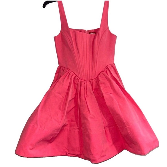 STAUD Landscape Lollipop Pink Corset Mini Dress Size 0 NWT Fit Flare Mini - Picture 3 of 12
